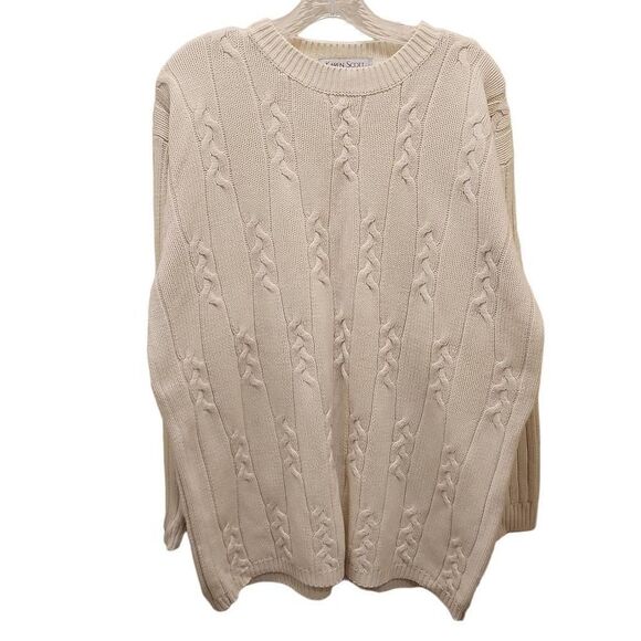 Karen Scott Other - Karen Scott Men's Ivory Cable Knit Crew Neck Pullover‎ Sweater Size Medium